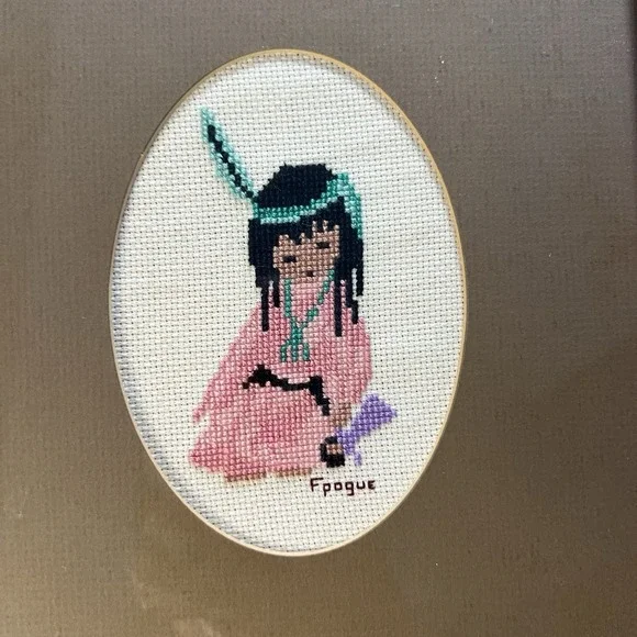 Ted DeGrazia Native American Cross Stitch Needlepoint Framed Artwork - Picture 3 of 8